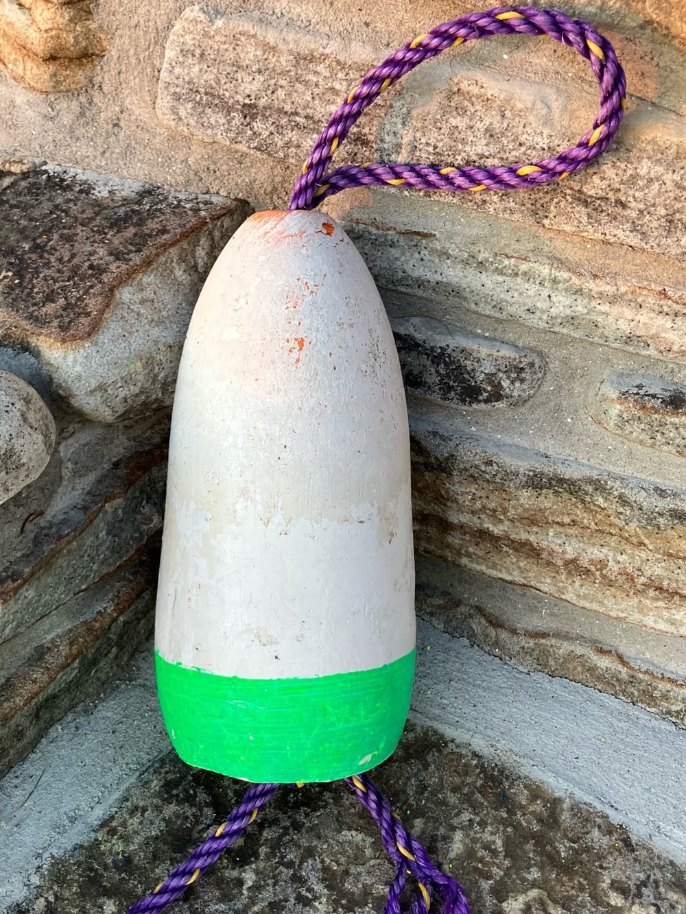 Authentic Maine Lobster Buoy Pot Float Nautical Decor White Green Weathered